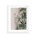 Plakat w ramie 30x40 - Egzotyczna Kompozycja - liście, rośliny tropikalne na tle ściany - rama biała
