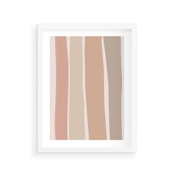 Plakat w ramie 40x50 - Tęczowa Zgaszona Aura - abstakcyjne tęczowe pasy, delikatne odcienie beżu - rama biała