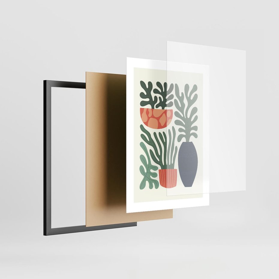 Plakat w ramie 30x40 - Abstrakcyjne Roślinne Formy - nowoczesna grafika, rośliny - rama czarna