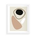 Plakat w ramie 50x70 - Beżowa Synergia - beżowa abstrakcyjna kompozycja, czarny akcent - rama biała