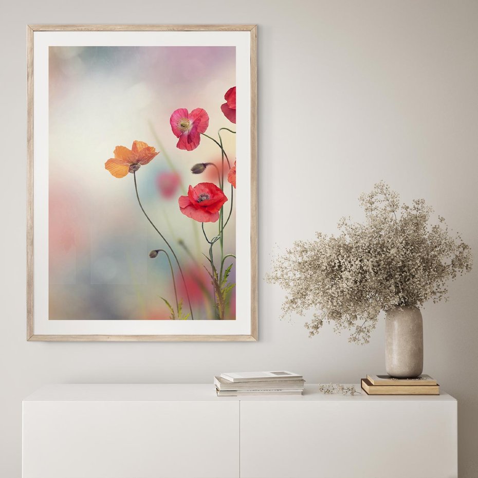 Plakat w ramie 40x50 - Urok natury - kwiaty, akwarela - rama drewno