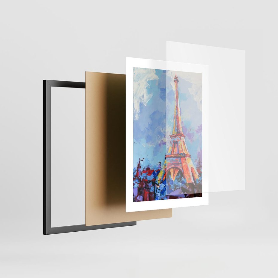 Plakat w ramie 30x40 - Paryska Wieża - olejny abstrakcyjny obraz, wieża eiffla - rama czarna