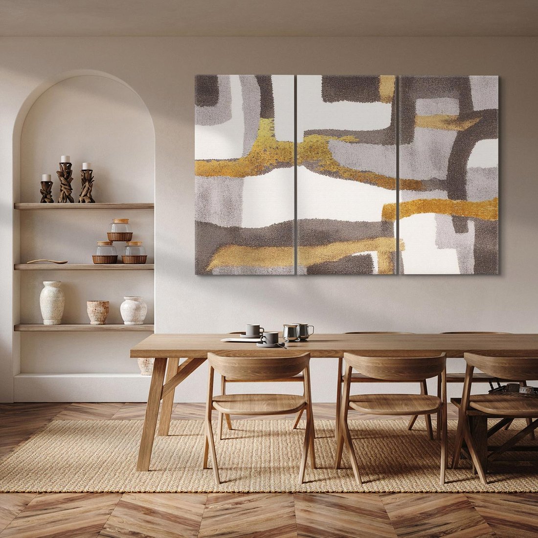 Obraz na płótnie 120x80 - Szaro-złote Wibracje - abstrakcyjne kształty, szerokie linie