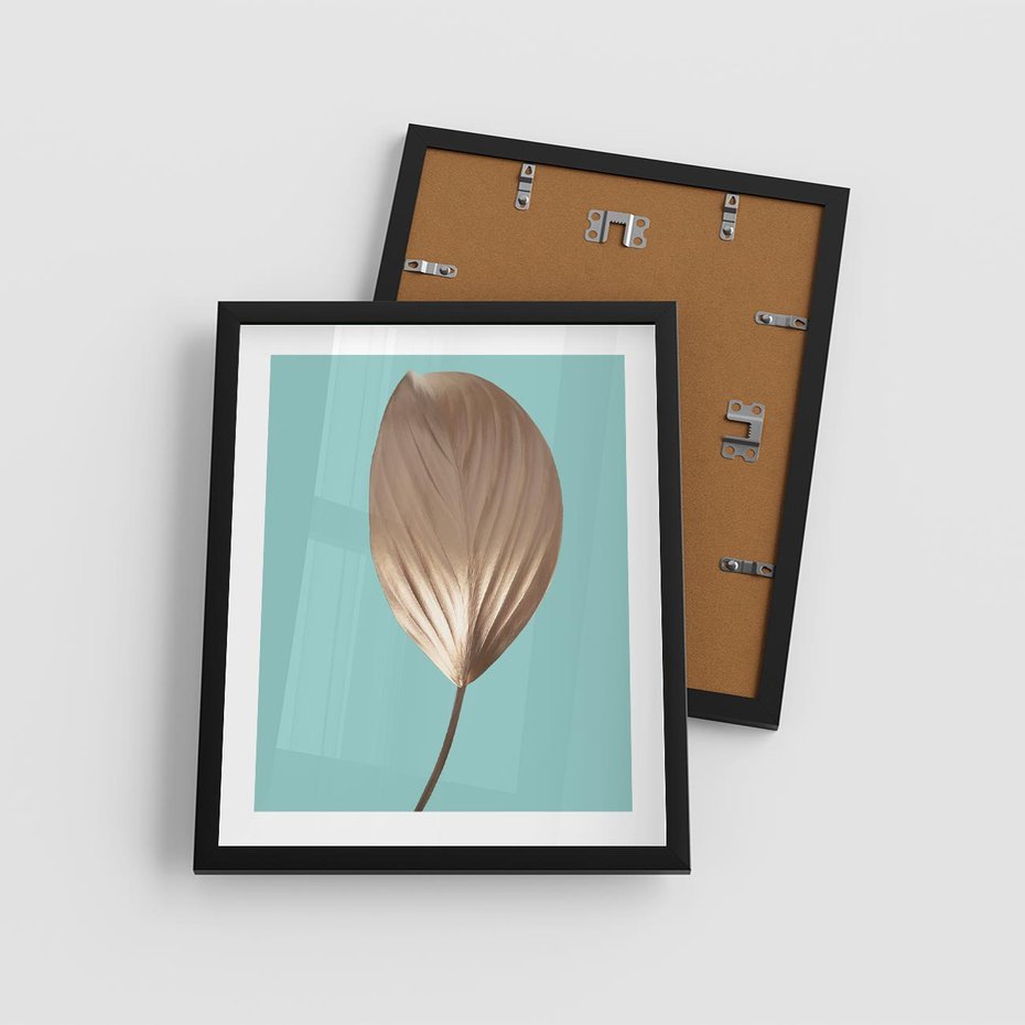 Plakat w ramie 40x50 - Delikatna Harmonia - złote, liście - rama czarna