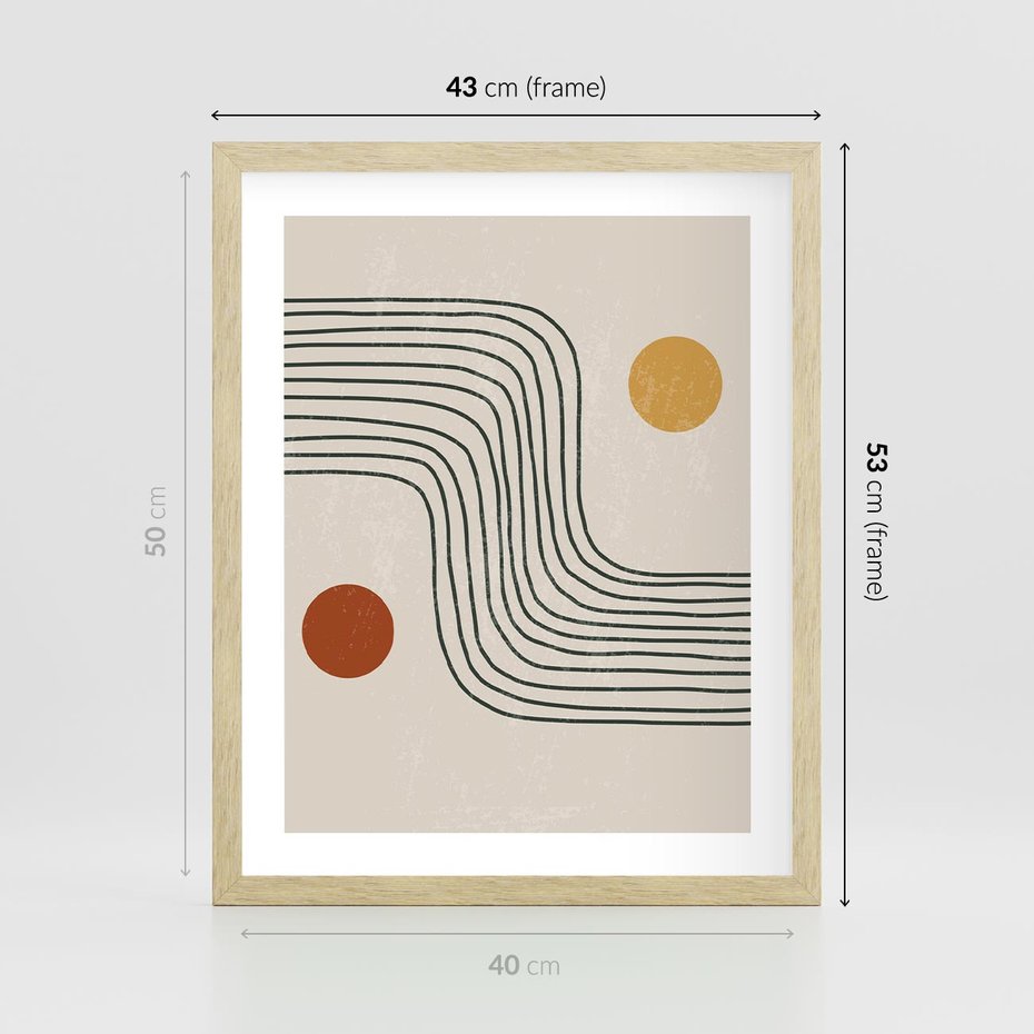 Plakat w ramie 40x50 - Czysta Refleksja - abstrakcyjna sztuka, boho kształty - rama drewno