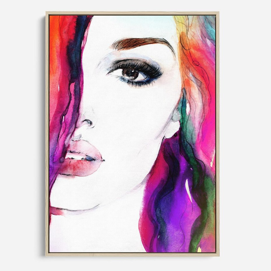 Obraz w ramie 80x120 - Kobieta Twarz Abstrakcja - kobieta, twarz - rama drewno