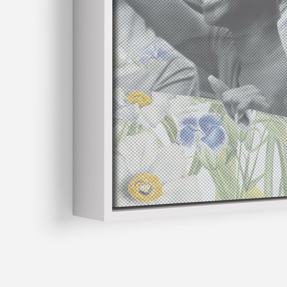 Obraz w ramie 80x120 - Księga zaklętych marzeń - kolaż, czarnobiałe zdjęcie wesołych młodych ludzi - rama biała