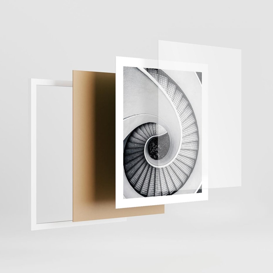 Plakat w ramie 40x50 - Nowoczesne Schody: Kręcone Piękno - nowoczesna architektura, kręcone schody - rama biała