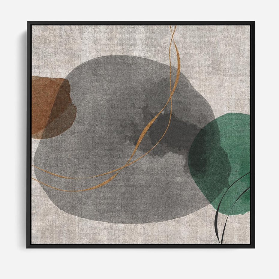 Obraz w ramie 50x50 - Delikatne Plamy - akwarelowe plamy, złote linie - rama czarna