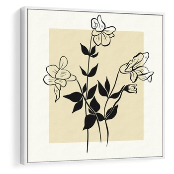 Obraz w ramie 50x50 - Malowane szkicowe tęsknoty - kwiaty, typografia - rama biała