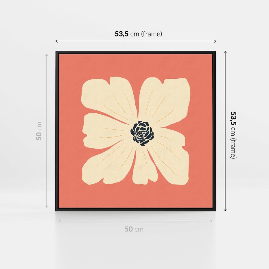 Obraz w ramie 50x50 - Malowane Kolorowe Echa - minimalistyczna grafika, biały kwiat na różowym tle - rama czarna