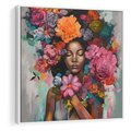 Obraz w ramie 50x50 - Z Głową w Kwiatach - obraz olejny, sztuka nowoczesna - rama biała