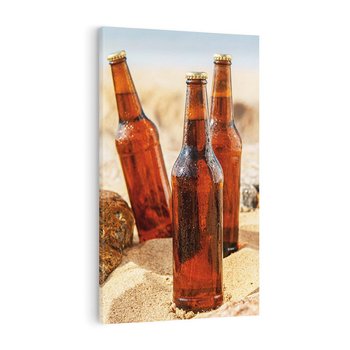 Obraz na płótnie 50x70 - Butelki na plaży - butelki, plaża