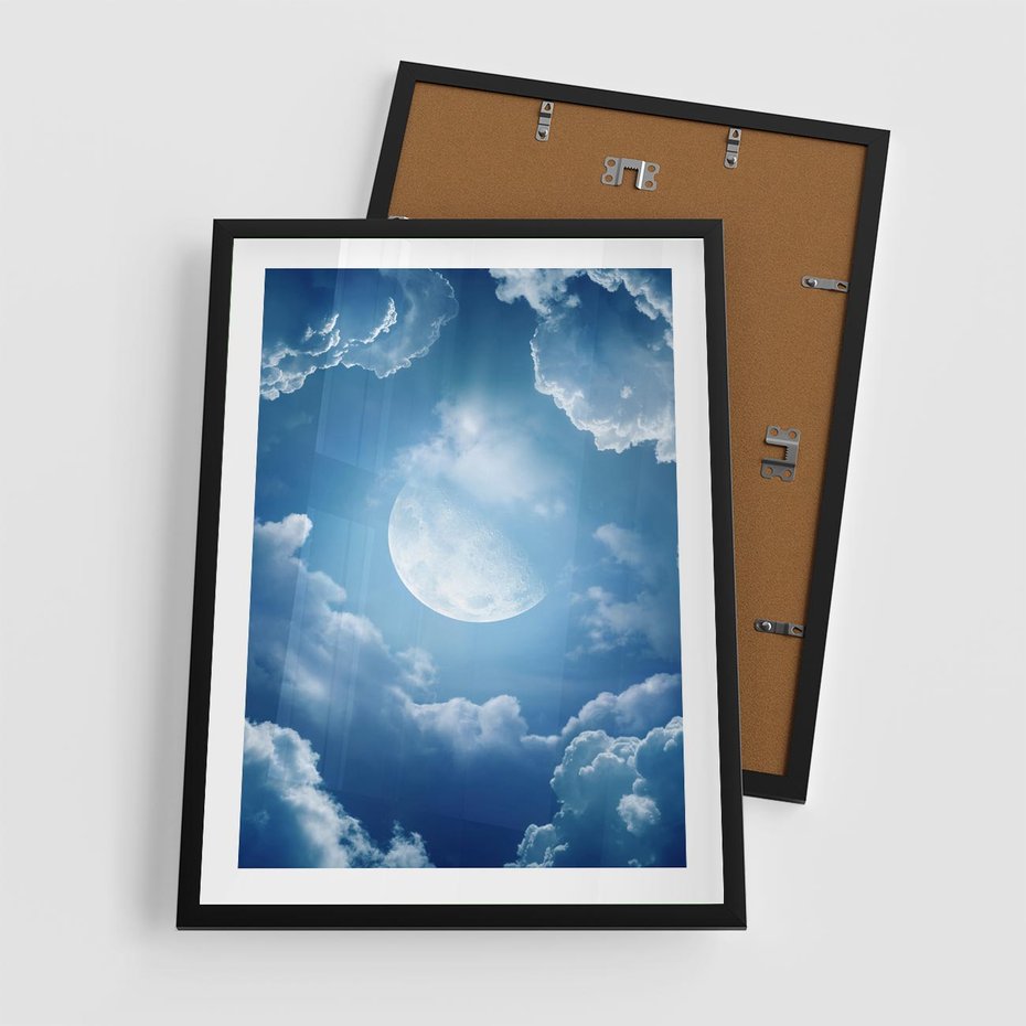 Plakat w ramie 50x70 - Księżycowe Chmury - księżyc, chmury - rama czarna