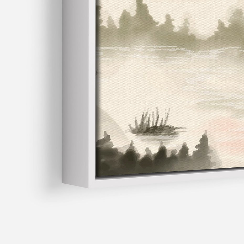 Obraz w ramie 50x70 - Przyroda Japonii - japońska akwarela, góry - rama biała