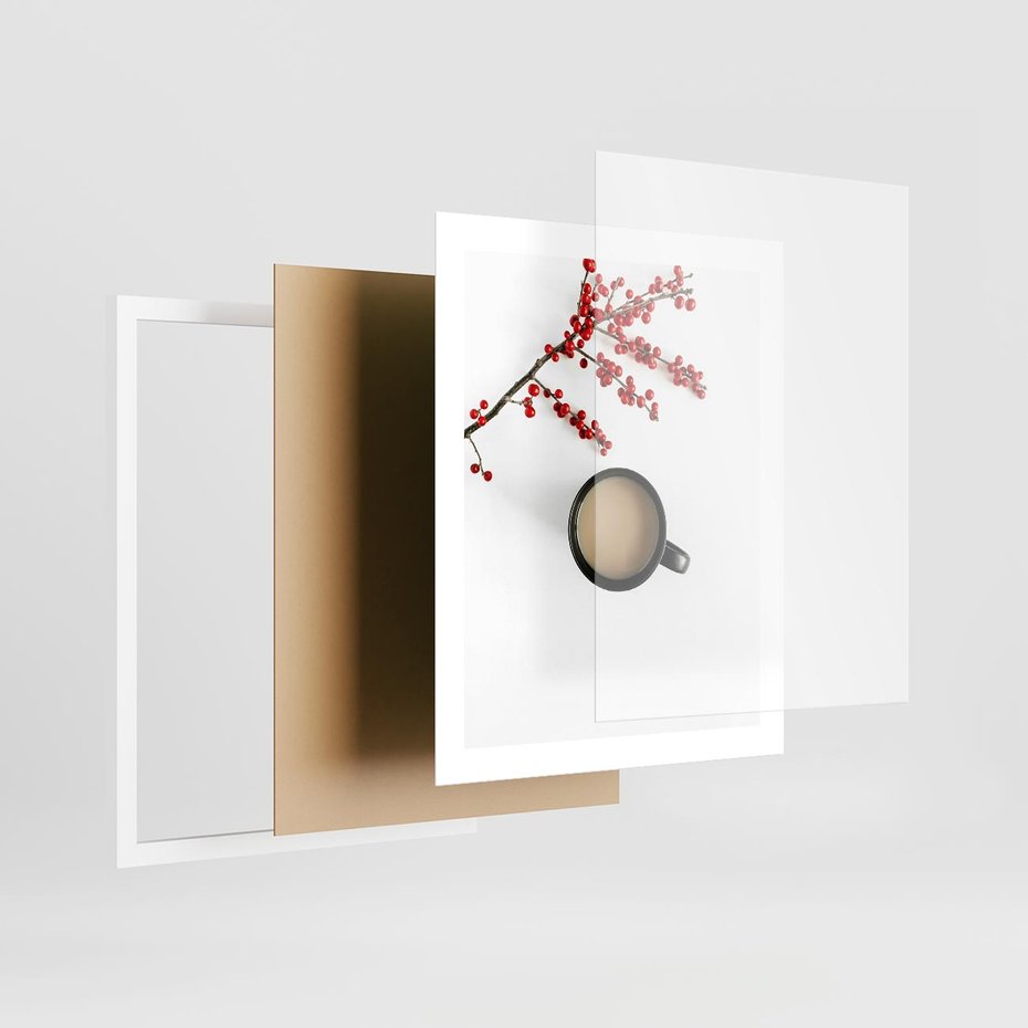 Plakat w ramie 40x50 - Filiżanka Kawy z Gałązką Jarzębiny - kawa, gałązka jarzębiny - rama biała