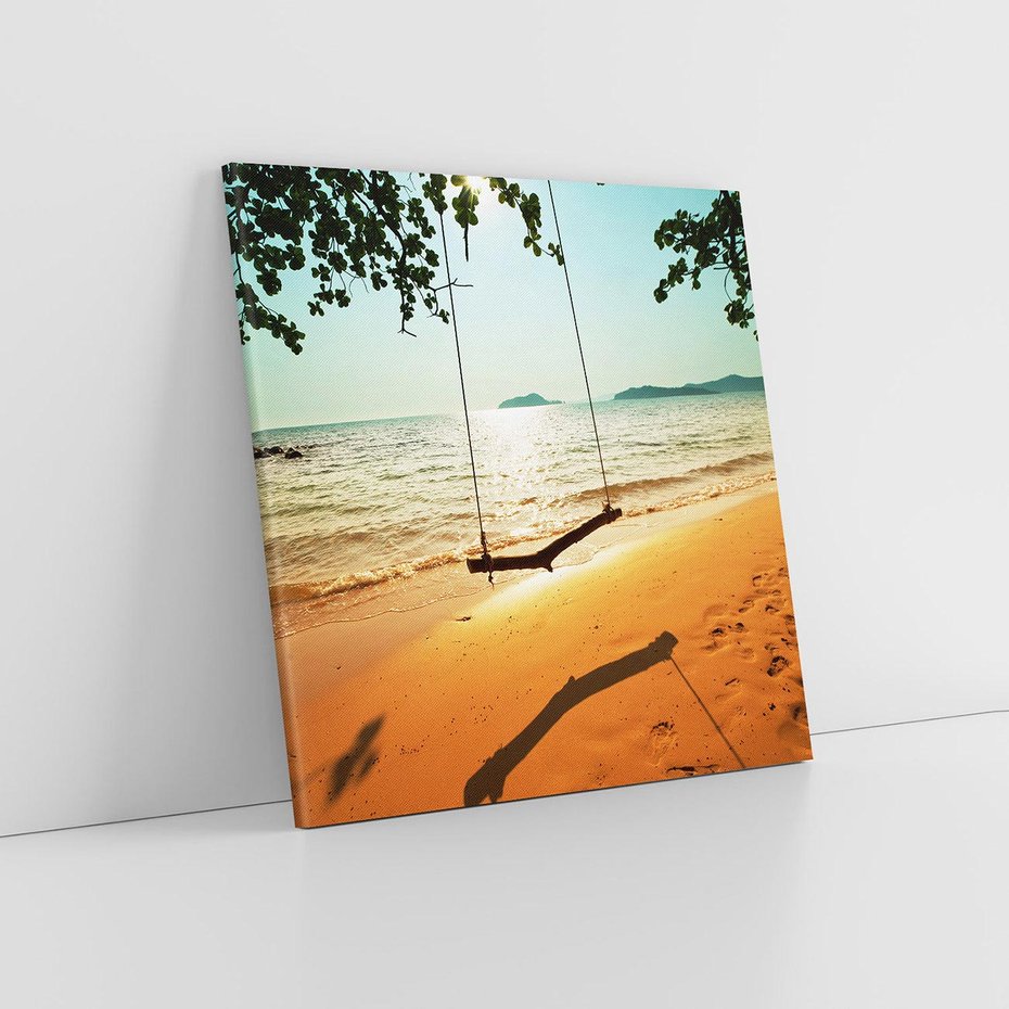 Obraz na płótnie 40x40 - Tropikalna plaża i huśtawka - plaża, tropiki