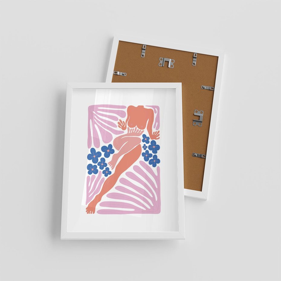 Plakat w ramie 30x40 - Opowieść Ognistych Rytów - nowoczesny kobiecy akt, graficzne kształty - rama biała