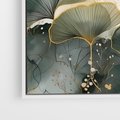 Obraz w ramie 120x80 - Natura w Złotym Odcieniu - złote elementy, liście miłorzębu japońskiego - rama biała