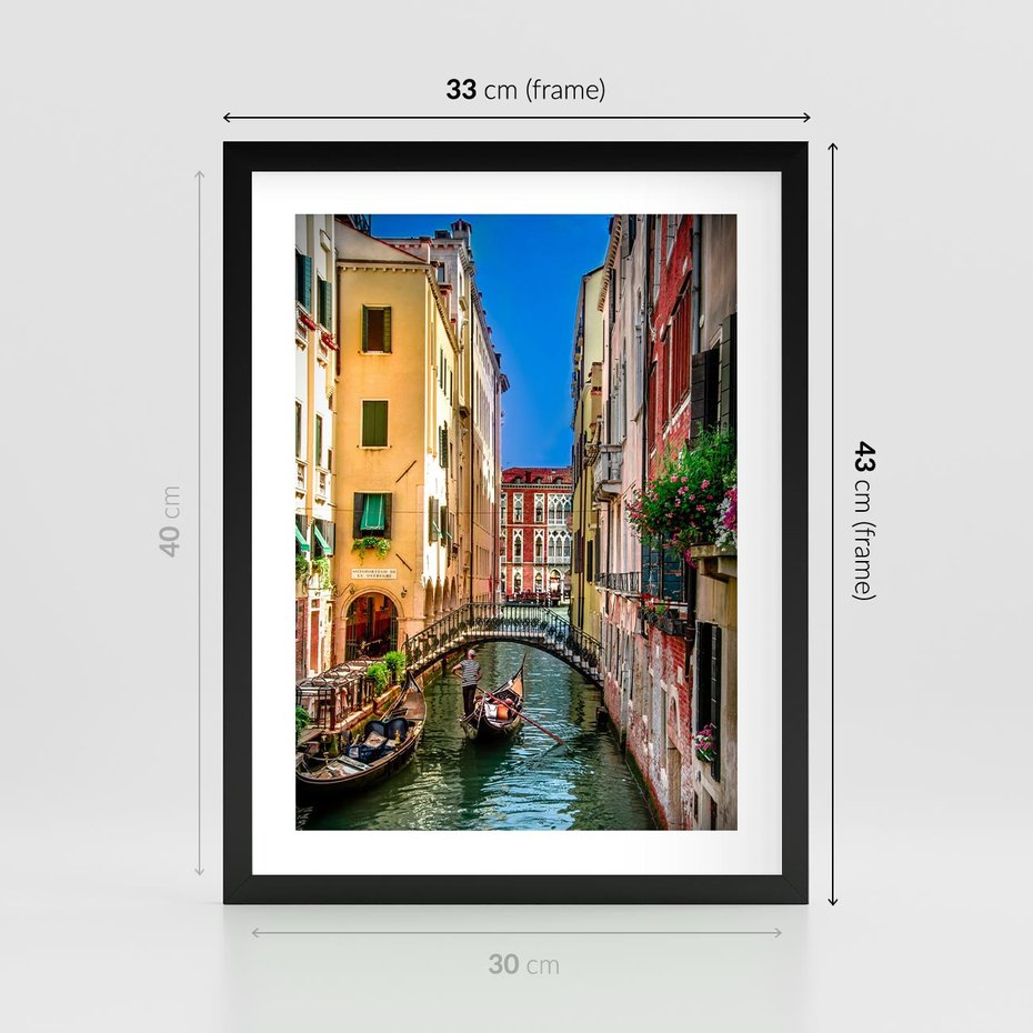 Plakat w ramie 30x40 - Romantyczna Gondola - Wenecja, gondola - rama czarna