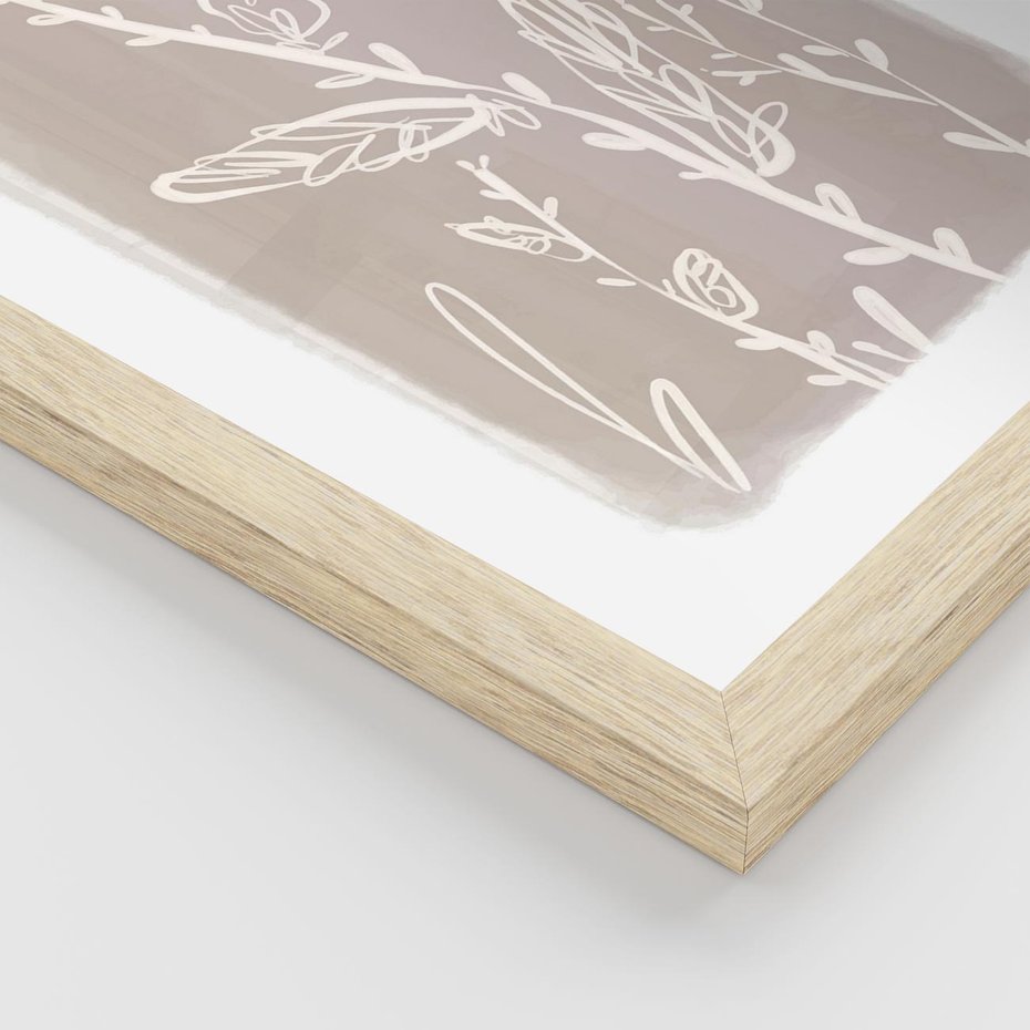 Plakat w ramie 30x40 - Roślinne Przeniknięcia - nowoczesny subtelny plakat, beżowy - rama drewno