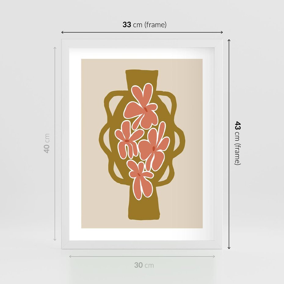 Plakat w ramie 30x40 - Rozbijające Formy - abstrakcyjny plakat, kwiaty na wazonie - rama biała
