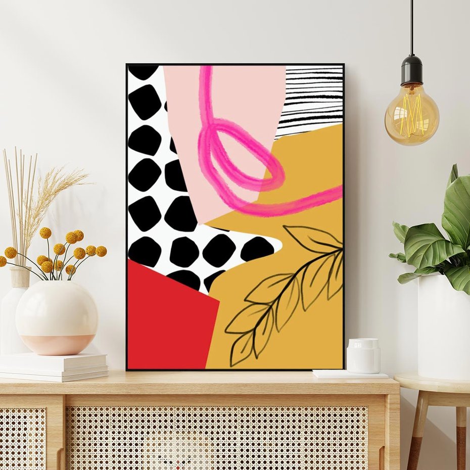 Obraz w ramie 70x100 - Księga Form i Plam - abstrakcyjna kompozycja, różne tekstury - rama czarna