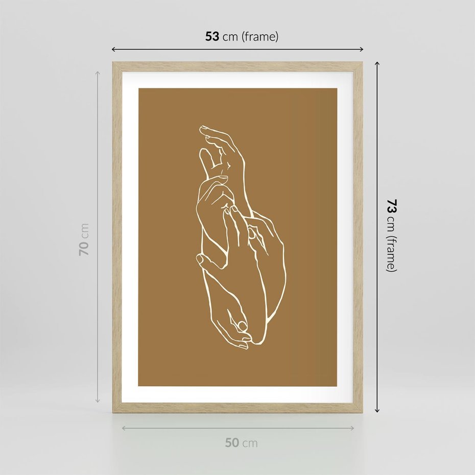 Plakat w ramie 50x70 - Splecione Dłonie - szkic, minimalizm - rama drewno