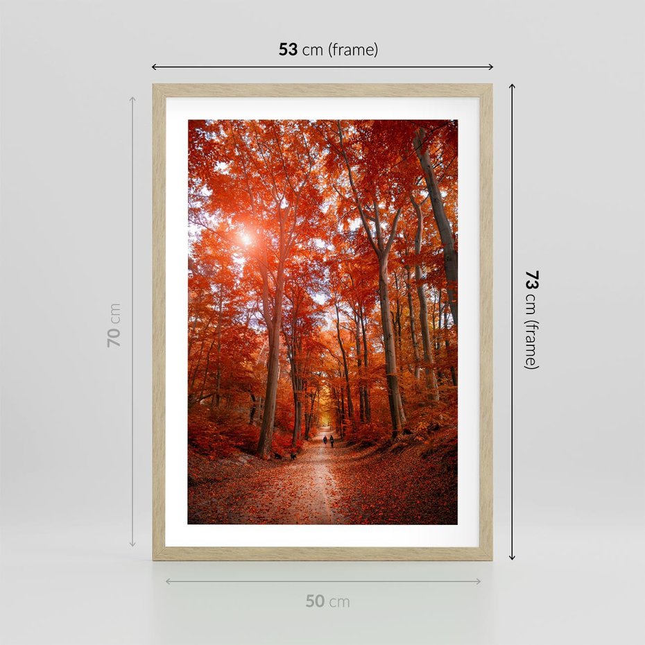 Plakat w ramie 50x70 - Magia jesiennego lasu - las, jesień - rama drewno