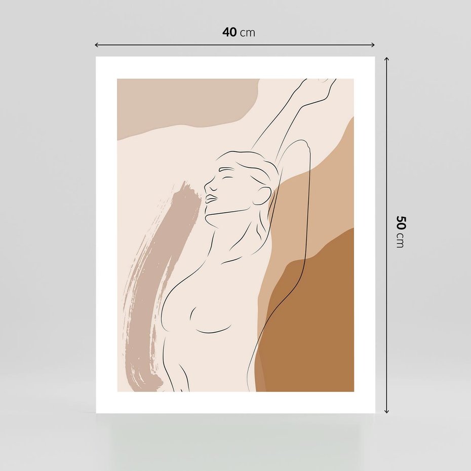 Plakat bez ramy 40x50 - Sztuka Nagiej Formy - szkic nagiej kobiety, kolory beżowe