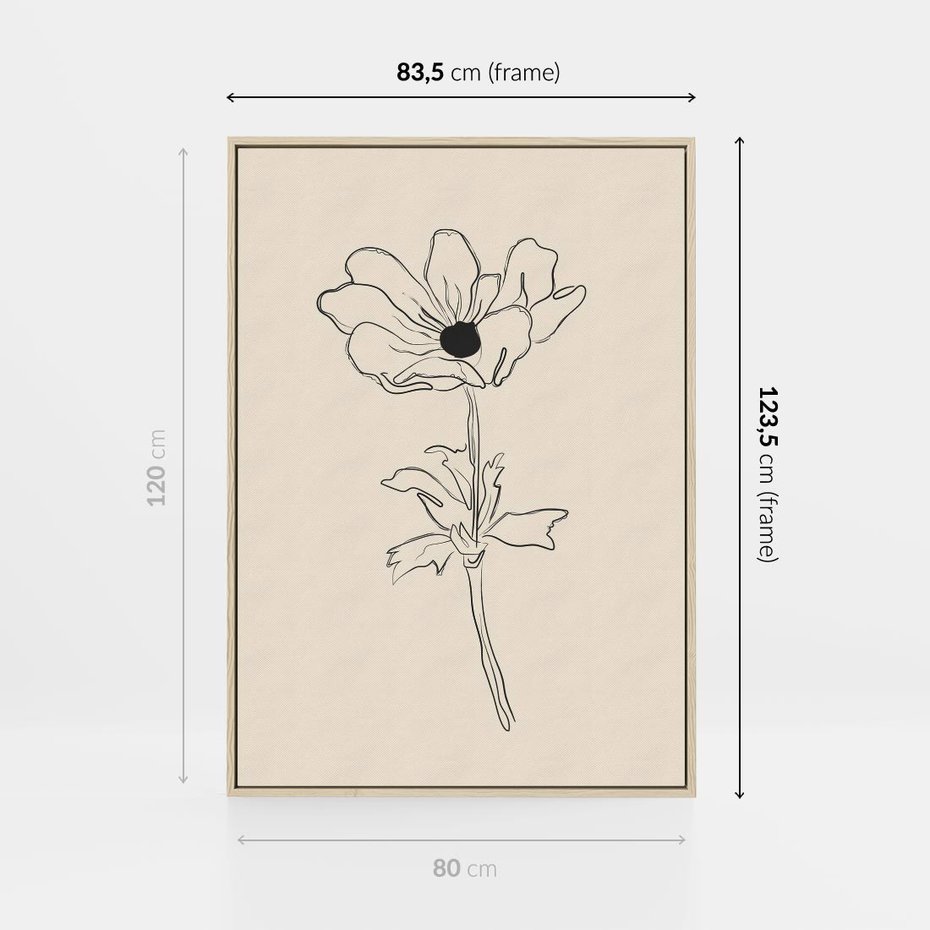 Obraz w ramie 80x120 - Przenikający Dialog - szkic kwiatu, mnimalistyczny szkic - rama drewno