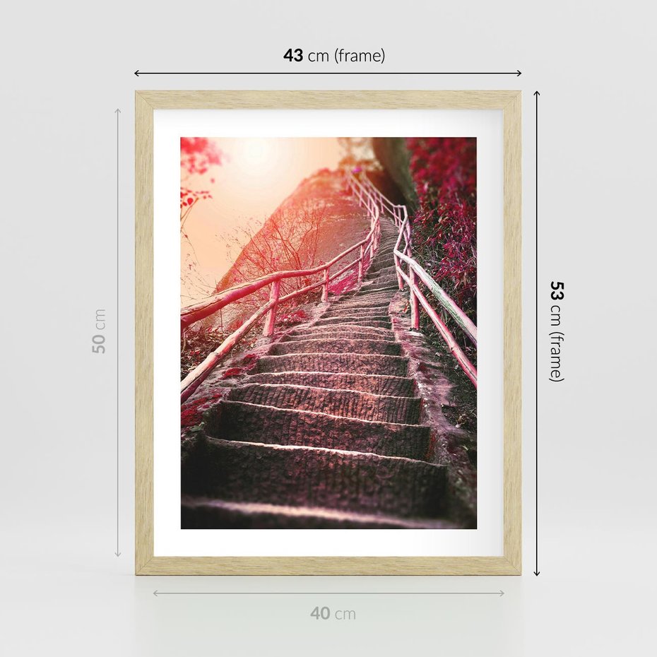 Plakat w ramie 40x50 - Schody prowadzące do nieznanych ścieżek - schody, ścieżka - rama drewno