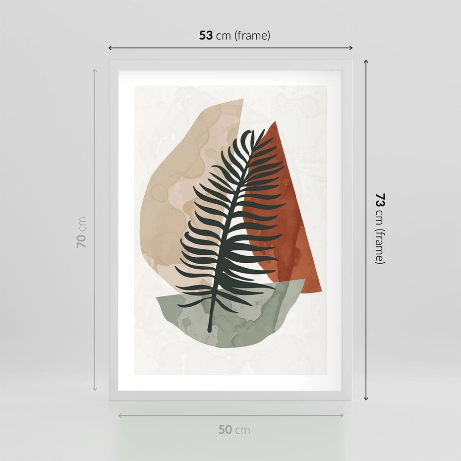 Plakat w ramie 50x70 - Czarna Palma w Brązowej Abstrakcji - grafika, akwarela - rama biała