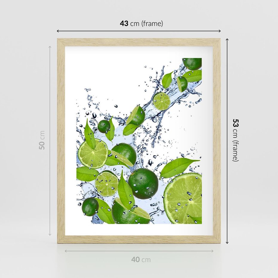 Plakat w ramie 40x50 - Cytrusowa Świeżość - limonki, cytryny - rama drewno