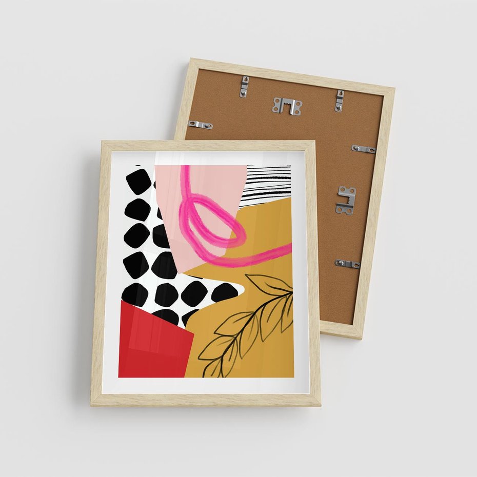 Plakat w ramie 40x50 - Księga Form i Plam - abstrakcyjna kompozycja, różne tekstury - rama drewno