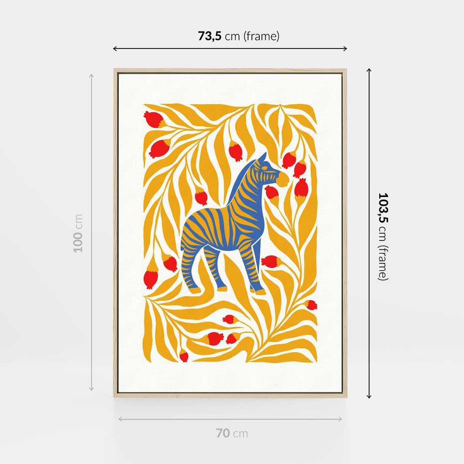 Obraz w ramie 70x100 - Zebra w Nowoczesności - abstrakcyjna nowoczesna grafika, pośrodku zebra - rama drewno