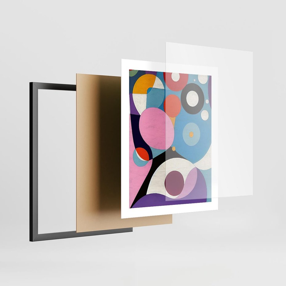 Plakat w ramie 40x50 - Kolorowe Ulotności - abstrakcyjny obraz olejny, żywe kolory - rama czarna