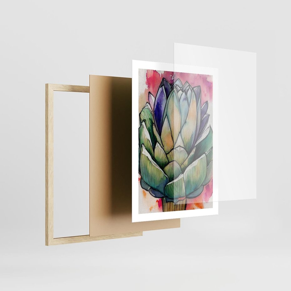 Plakat w ramie 50x70 - Estetyczna Roślina - abstrakcja, akwarela - rama drewno