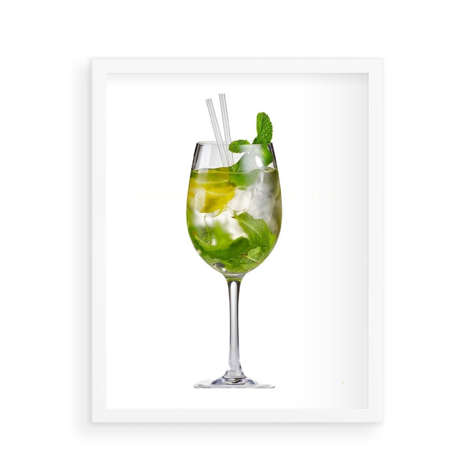 Plakat w ramie 40x50 - Limonkowy drink w letnim stylu - drink, limonka - rama biała