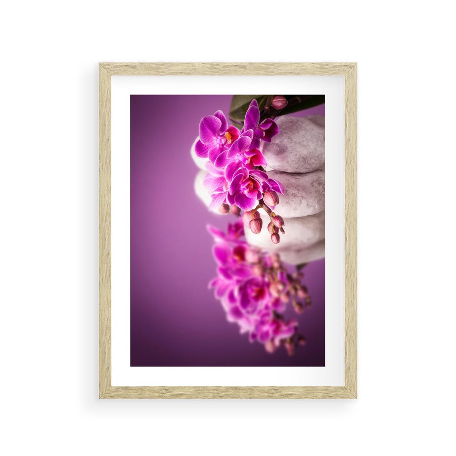 Plakat w ramie 30x40 - Relaksująca orchidea w spa - spa, orchidea - rama drewno
