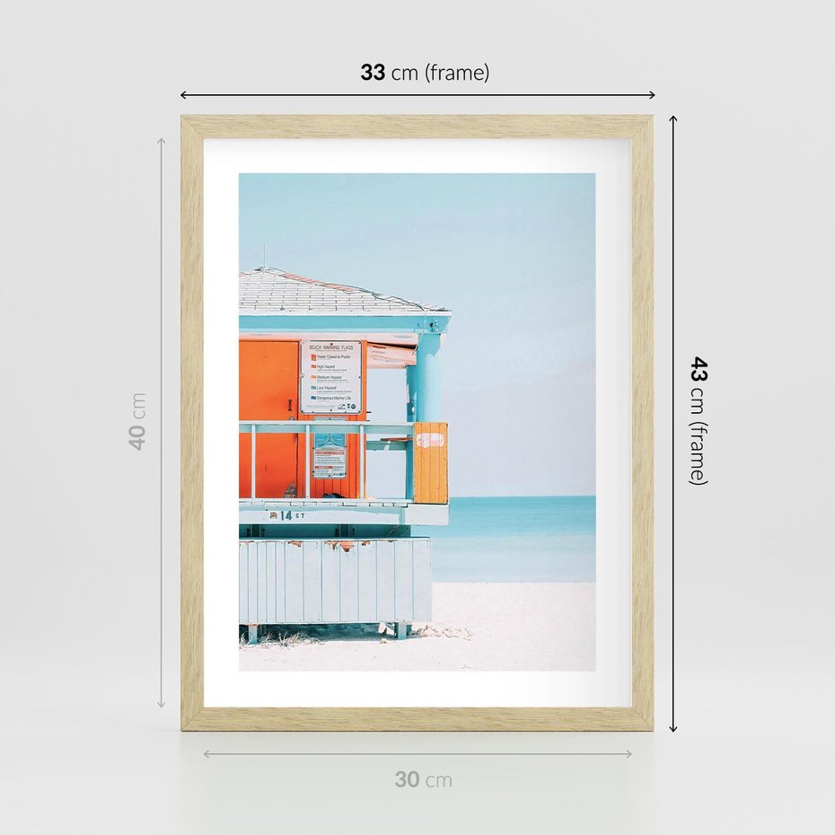 Plakat w ramie 30x40 - Letnia Idylla - plaża, domek na plaży - rama drewno