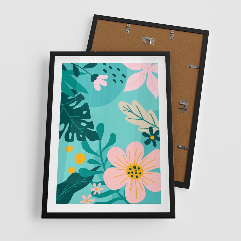 Plakat w ramie 50x70 - Kwiatowy Impuls - pastelowa kompozycja, kwiaty - rama czarna