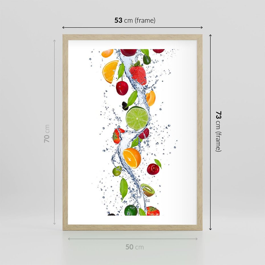 Plakat w ramie 50x70 - Kulinarne Inspiracje - owoce, woda - rama drewno