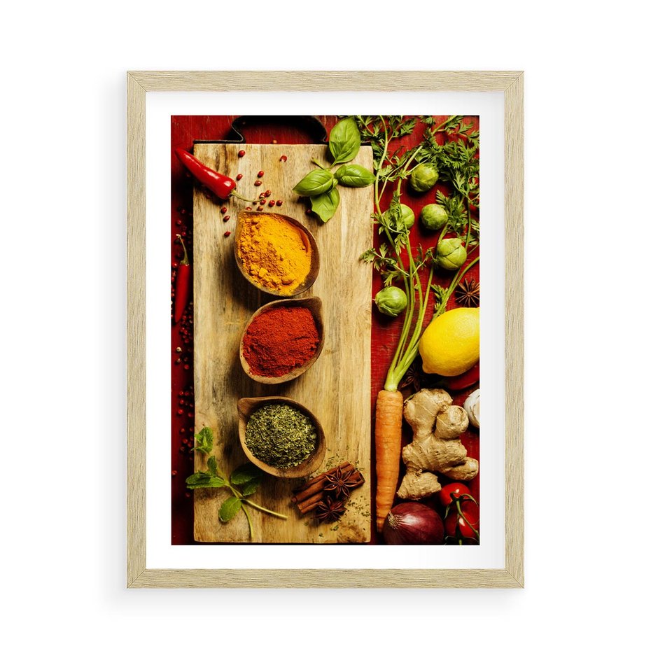 Plakat w ramie 50x70 - Smakowy Zmysł - przyprawy, kuchnia - rama drewno