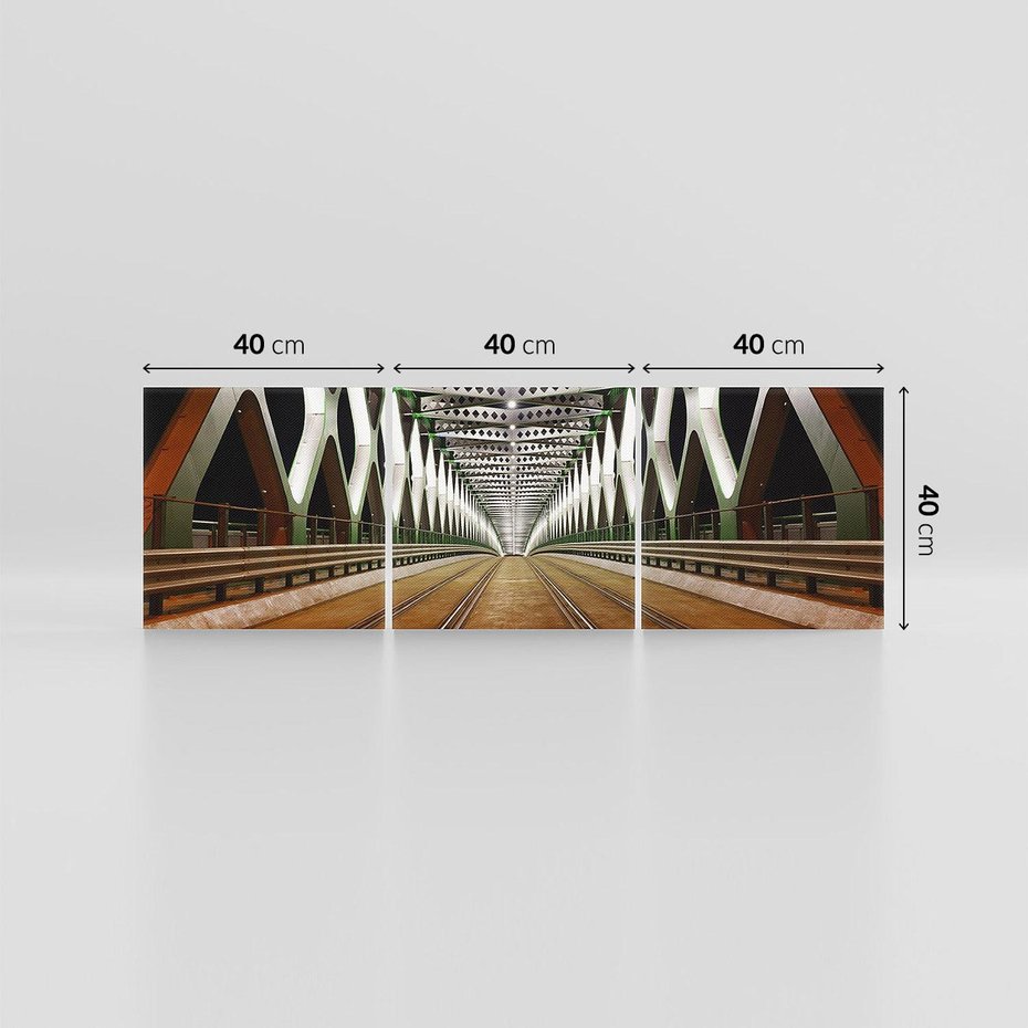 Obraz na płótnie 120x40 - Most kolejowy w nocy - most, kolej