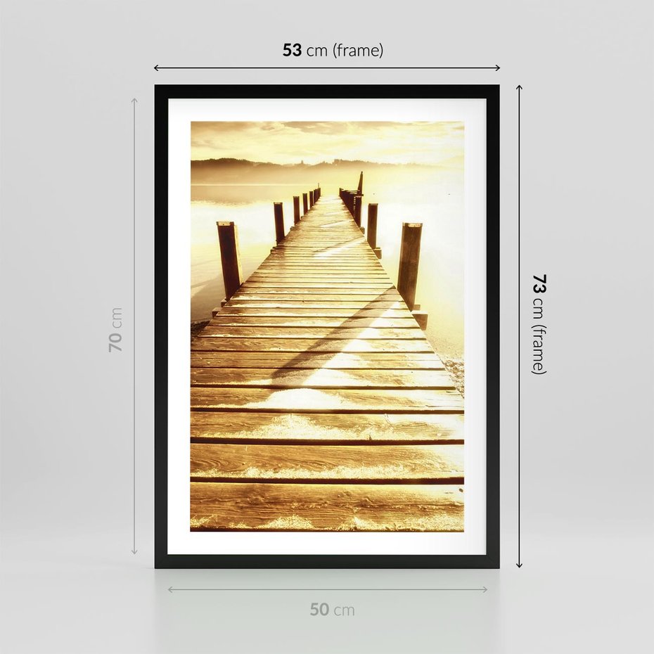 Plakat w ramie 50x70 - Stary pomost w sepia - pomost, sepia - rama czarna