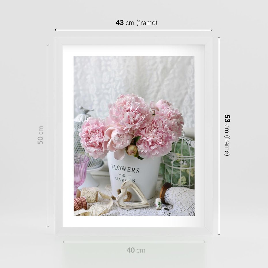 Plakat w ramie 40x50 - Miłość w powietrzu - kwiaty, romantyczne - rama biała