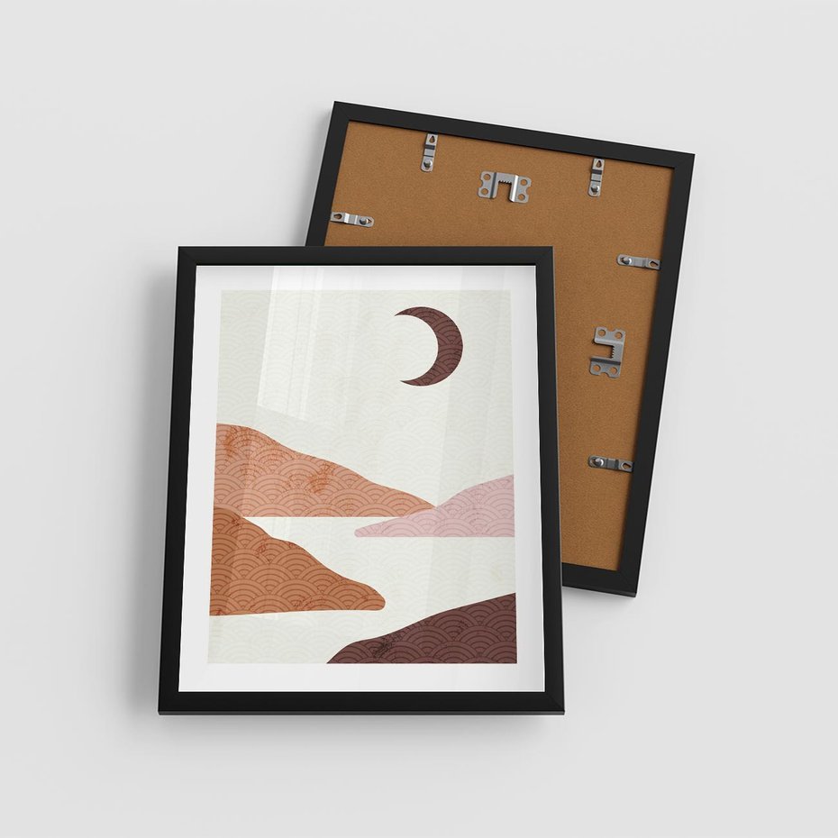 Plakat w ramie 40x50 - Księżycowa Refleksja - nowoczesna sztuka, góry - rama czarna