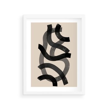 Plakat w ramie 30x40 - Strukturalne Odbicia Innowacji - zaplątane minimalistyczne linie, na bezowym tle - rama biała