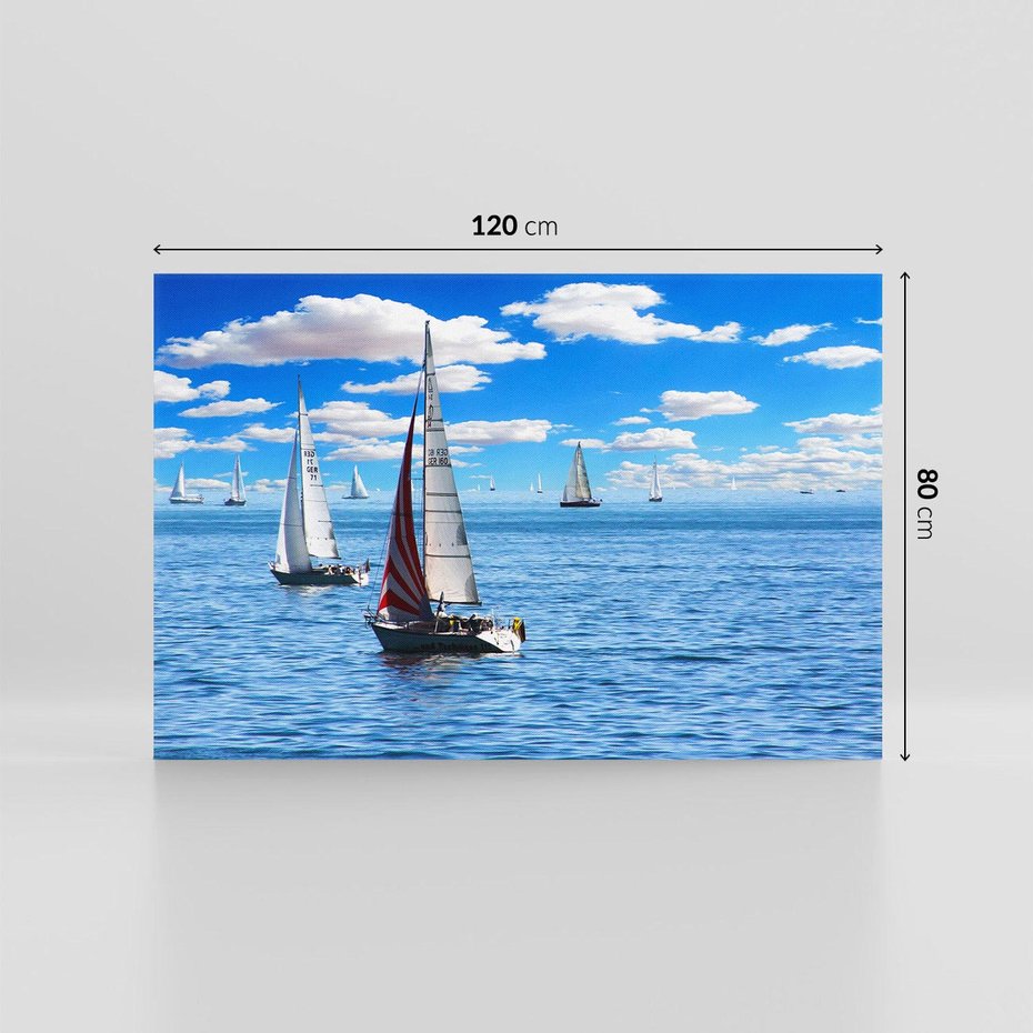 Obraz na płótnie 120x80 - Łódki na morzu i niebo - łódki, morze